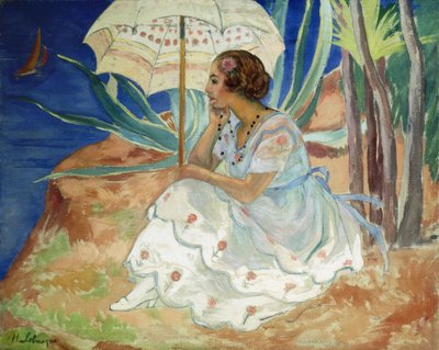 Giovane donna con un ombrello, Saint Maxime, c.1918 da Henri Lebasque