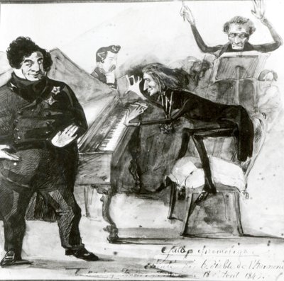 Galop Chromatique Caricatura di Luigi Lablache, Franz Liszt (1811-86) al pianoforte e Francois Habeneck da Henri Lehmann