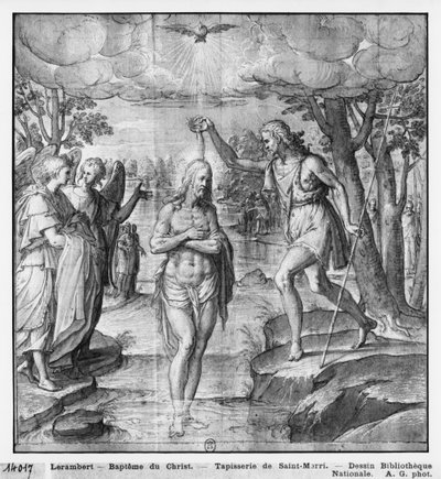 Vita di Cristo, Battesimo di Cristo, studio preparatorio del cartone per arazzo per la Chiesa Saint-Merri a Parigi, c.1585-90 da Henri Lerambert