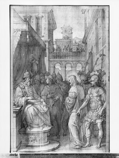 Vita di Cristo, Cristo davanti a Erode, studio preparatorio del cartone per arazzo per la Chiesa di Saint-Merri a Parigi, c.1585-90 da Henri Lerambert