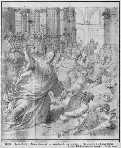 Vita di Cristo, Gesù caccia i mercanti dal Tempio, studio preparatorio per il cartone della tappezzeria per la Chiesa di Saint-Merri a Parigi, c.1585-90 da Henri Lerambert