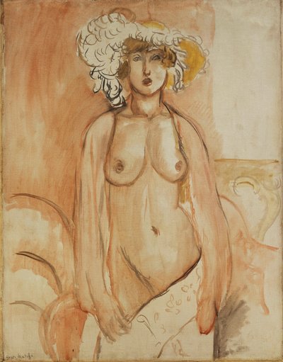 Antonietta in piedi, busto scoperto, con un cappello di piume, 1918 circa (olio su tela) da Henri Matisse