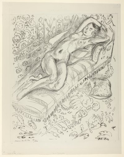 Nudo che riposa su una chaise con sfondo Mashrabiya da Henri Matisse