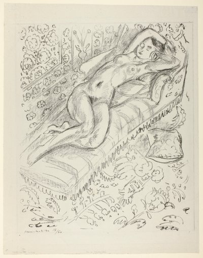 Nudo disteso su una chaise longue con sfondo di mashrabiya da Henri Matisse