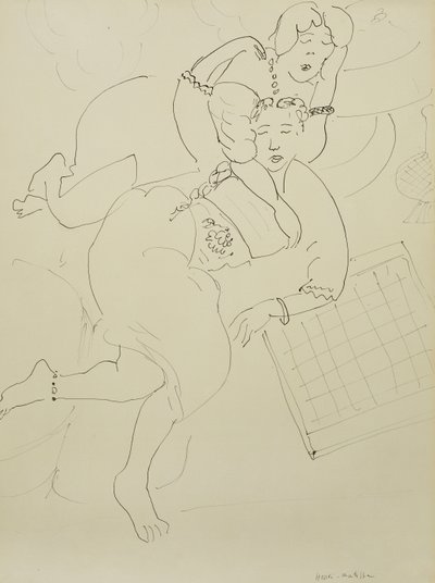 Odalische con scacchiera, 1928 circa (penna e inchiostro nero su carta) da Henri Matisse