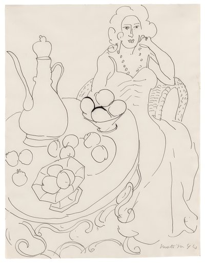 Donna seduta davanti a un tavolo da portata da Henri Matisse