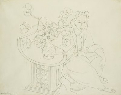 Donna seduta con vaso di tulipani da Henri Matisse