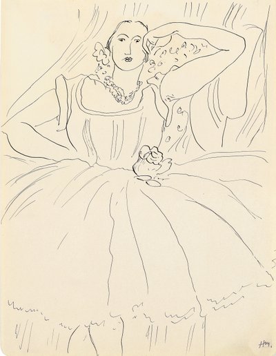 Donna in abito da sera (penna e inchiostro su carta) da Henri Matisse