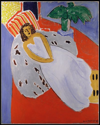 Giovane donna in bianco, sfondo rosso da Henri Matisse
