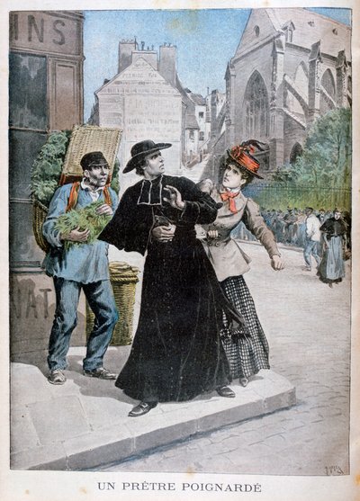 Un prete cattolico viene accoltellato da una donna per strada, Francia, 1897 da Henri Meyer