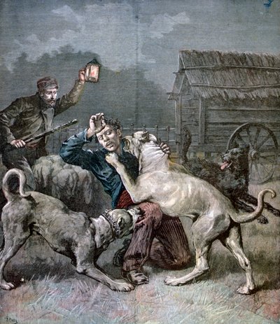 Un criminale attaccato da tre grossi cani, 1891 da Henri Meyer
