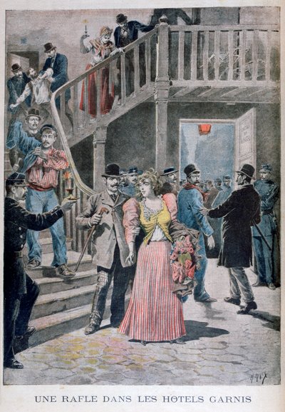 Arresto di prostitute in un hotel parigino, 1895 da Henri Meyer