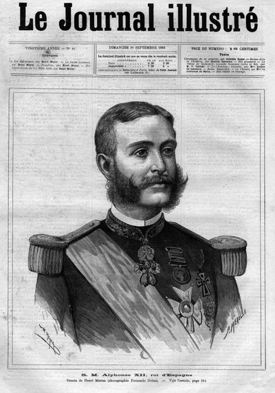 Ritratto di Alfonso XII di Spagna (1857-1885), Re di Spagna - Copertina di "The Illustrous Diary" del 1883 - Disegno di Henri Meyer (1844-1899) da Henri Meyer
