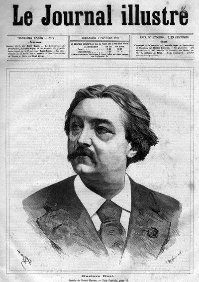 Ritratto di Gustave Dore (1832-1883), pittore e fumettista francese - Copertina di "The Illustrous Journal" del 1883 - Disegno di Henri Meyer (1844-1899) da Henri Meyer