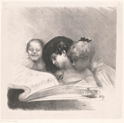 Tre ragazze che guardano un album di stampe da Henri Patrice Dillon