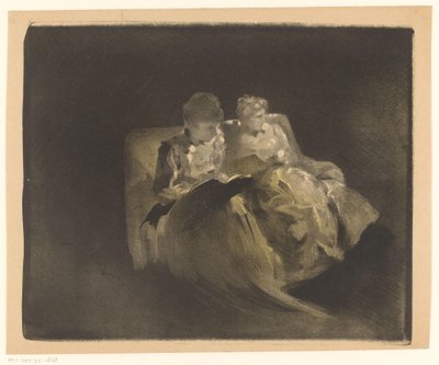 Due donne che leggono su una panchina da Henri Patrice Dillon