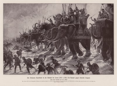Gli elefanti di Annibale nella battaglia di Zama, 202 a.C. da Henri Paul (after) Motte