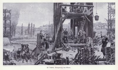 Assedio di Alesia, Gallia, 52 a.C., Illustrazione da Moderne Kunst in Meister-Holzschnitten (Richard Bong, Berlino, c. 1904) da Henri Paul (after) Motte