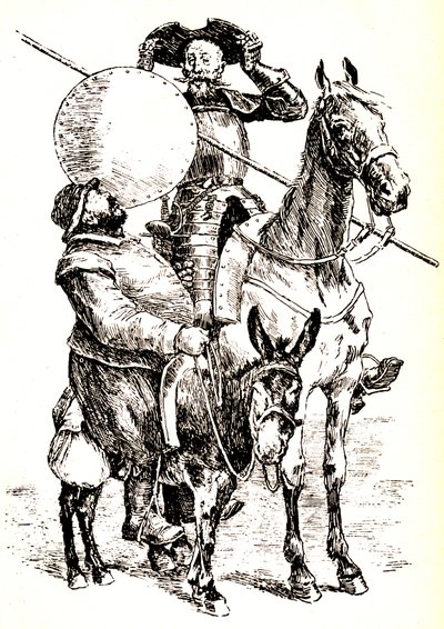 Don Chisciotte sul suo cavallo, accanto a Sancho sul suo asino da Henri Pille