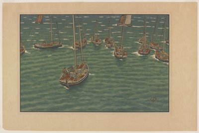Bateaux au mouillage à Tréboul, tavola 5 da "Le Beau Pays de Bretagne" da Henri Rivière