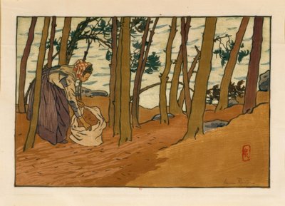 Donna che raccoglie aghi di pino (Bordi del Trieux, Loguivy) da Henri Rivière