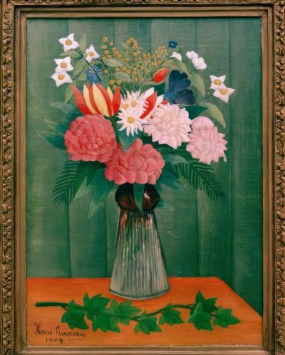 Bouquet di fiori con ramo di edera da Henri Rousseau