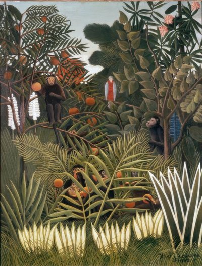 Paesaggio esotico con scimmie e un pappagallo da Henri Rousseau