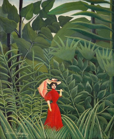 Donna in rosso nella foresta da Henri Rousseau