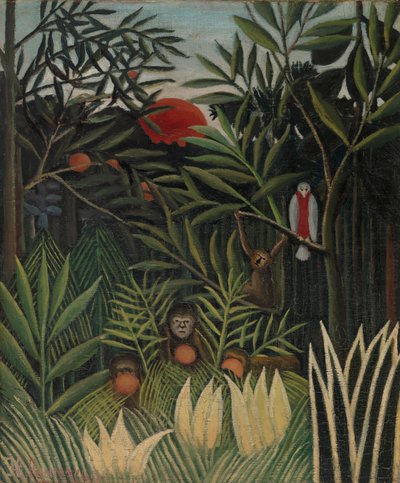 Scimmie e pappagallo nella foresta vergine da Henri Rousseau