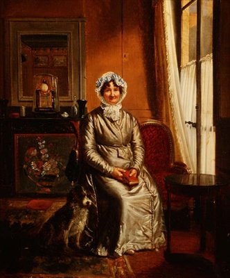 Una signora con un cane in un interno da Henri Serrur