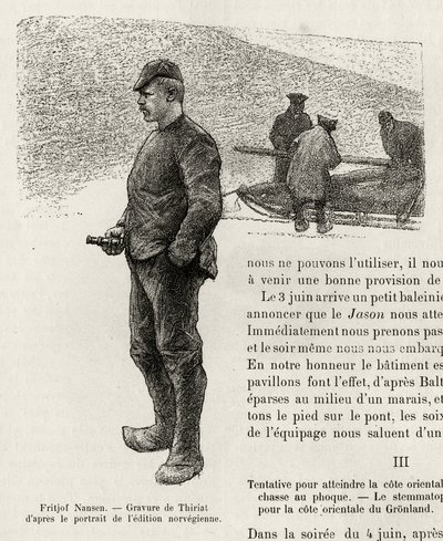 Ritratto di Fridtjof Nansen (1861-1930) esploratore polare norvegese. Incisione di Thiriat, per illustrare la storia 