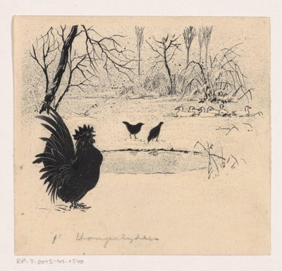 Anatre, Uccelli e Gallo vicino a uno Stagno Ghiacciato da Henri Verstijnen