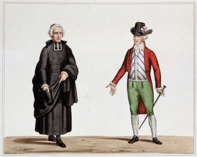 Un deputato del Clero e un uomo alla moda di settembre 1789 - Litografia di Villain, dalla Collezione di costumi, armi e mobili per servire nella storia della Rivoluzione Francese e dell