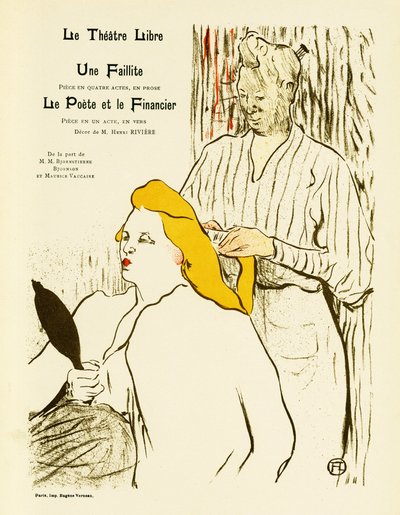 Una donna bionda si guarda allo specchio mentre si pettina da Henri de Toulouse Lautrec