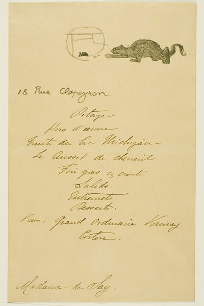 Menu per una cena offerta da May Belfort da Henri de Toulouse-Lautrec