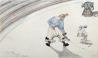 Scena di circo: addestramento. Un clown con un cane scienziato e un elefante acrobatico da Henri de Toulouse Lautrec