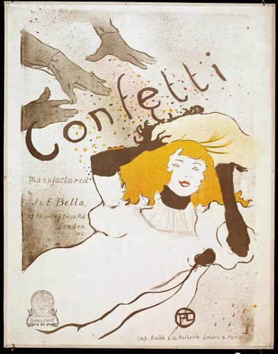 Coriandoli: mani lanciano coriandoli su una donna con capelli gialli. Poster di Henri de Toulouse-Lautrec (1864-1901). Dim. 0.54 x 0.39. 1893. Albi, Museo Toulouse Lautrec da Henri de Toulouse Lautrec