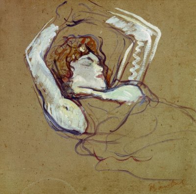 Donna sdraiata sulla schiena, braccia alzate da Henri de Toulouse Lautrec