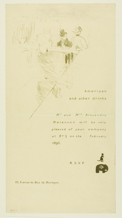 Invito per i coniugi Alexandre Natanson da Henri de Toulouse Lautrec