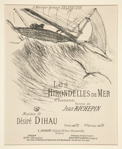 LES HIRONDELLES DE MER - Copertina per composizione musicale stampata (poesia di Richepin musicata da Dihau) da Henri de Toulouse Lautrec