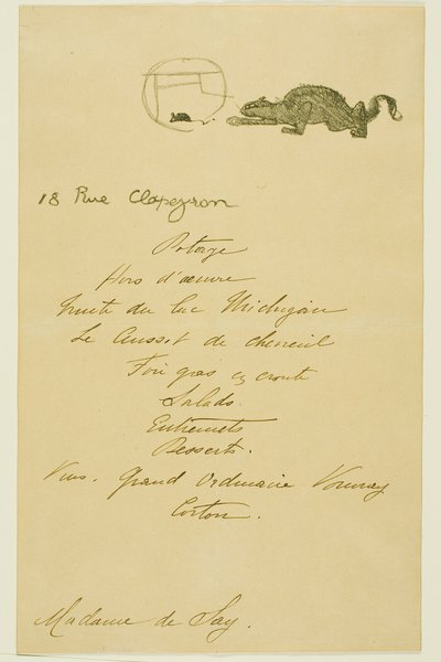 Menu per una cena offerta da May Belfort da Henri de Toulouse Lautrec