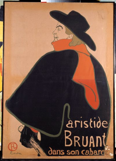 Poster raffigurante Aristide Bruant (1851-1925) nel suo cabaret. Litografia di Henri de Toulouse-Lautrec (Toulouse Lautrec) (1864-1901). 1893. Parigi, Museo del Poster e della Pubblicità da Henri de Toulouse Lautrec