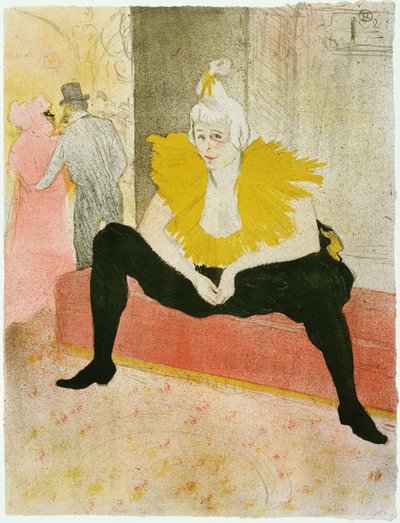Clown seduta (Mademoiselle Cha-u-ka-o). Opera di Henri de Toulouse-Lautrec, litografia a colori, 1896 da Henri de Toulouse Lautrec