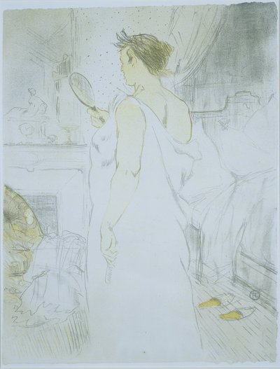 Donna in piedi che guarda in uno specchio a mano da Henri de Toulouse Lautrec