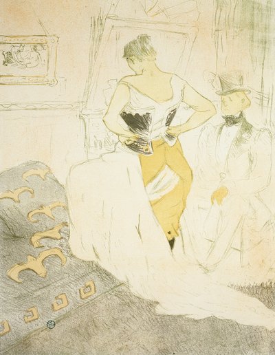 Donna che allaccia un corsetto, Conquista passata, tavola nove da Elles da Henri de Toulouse Lautrec