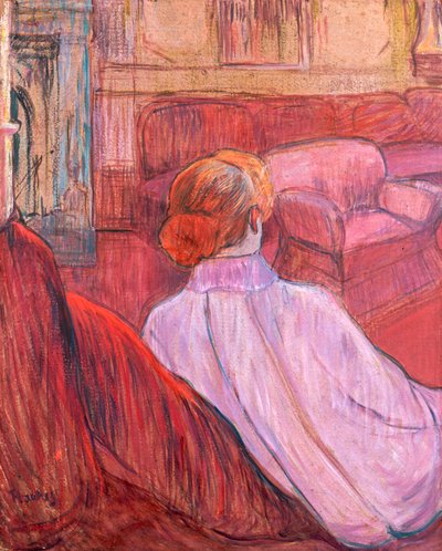 Donna seduta su un divano rosso da Henri de Toulouse Lautrec