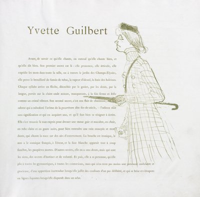 Yvette Guilbert, Serie Francese: No. 1, 1894 da Henri de Toulouse Lautrec