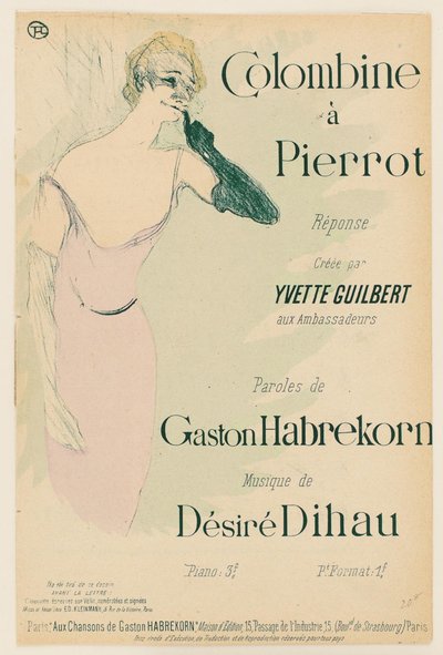 Yvette Guilbert, in Colombine a Pierrot da Henri de Toulouse Lautrec