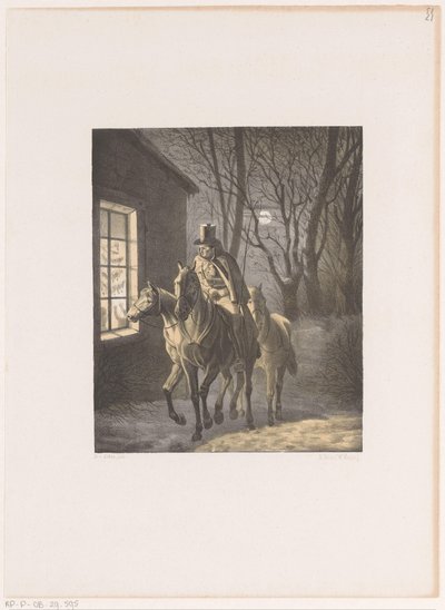 Uomo a cavallo che passa vicino a una casa da Henri van Seben