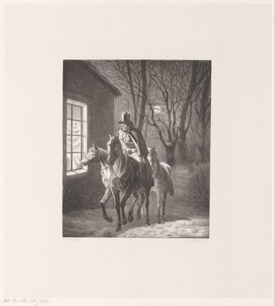 Uomo a cavallo passa davanti a una casa da Henri van Seben